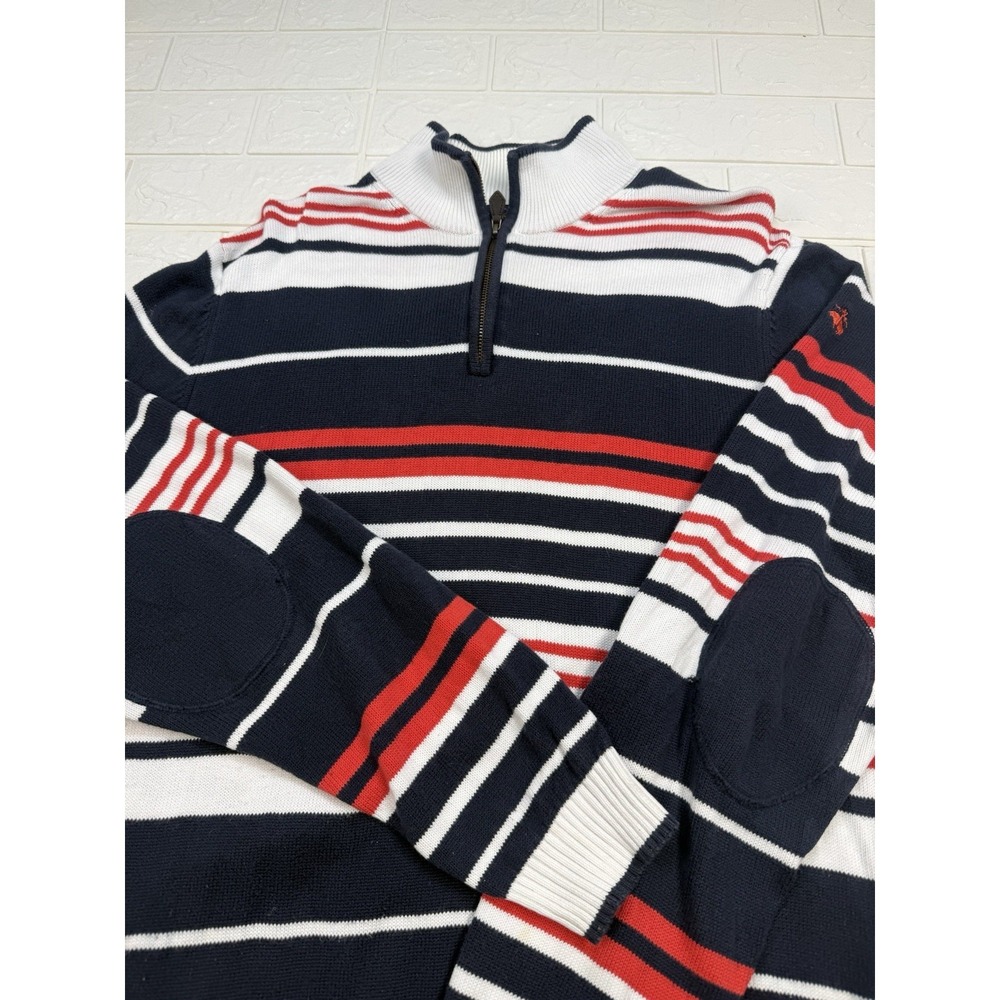 Brooks Brothers Mens L 1/4 Zip Supima Cotton Sweater Red Blue Stripes